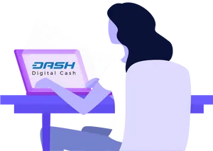 Woman Using Laptop Dash Cryptocurrency PNG