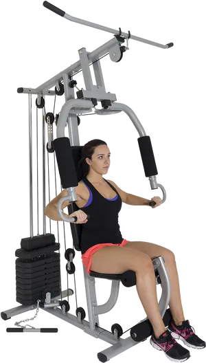 Woman Using Pec Deck Machine