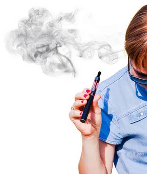 Woman Vaping Blue Smoke PNG image