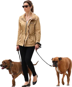 Woman Walking Dogs Casual Outfit PNG