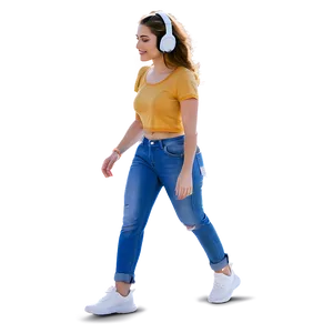 Woman Walking With Headphones PNG 06132024