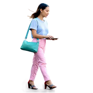 Woman Walking With Phone PNG 06132024