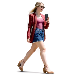 Woman Walking With Phone PNG Kan
