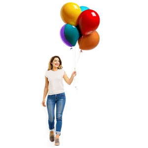 Woman With Balloons PNG Jht36