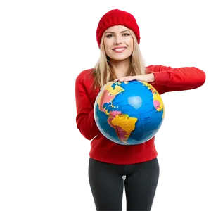 Woman With Globe Travel PNG Krq92