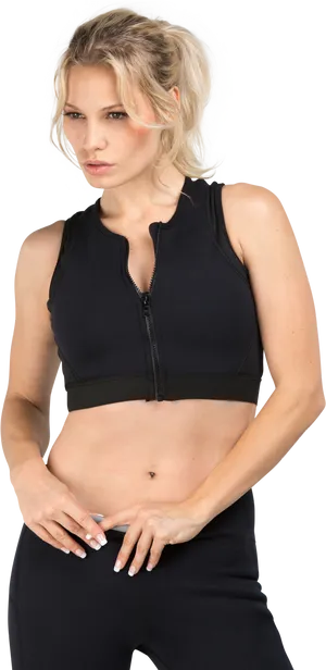 Womanin Black Zippered Crop Top