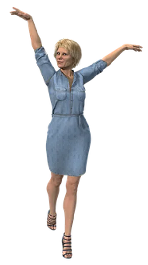 Womanin Denim Dress Balancing