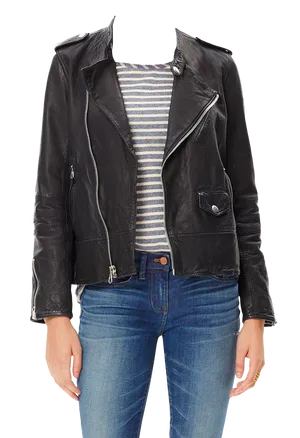 Womanin Leather Jacketand Blue Jeans