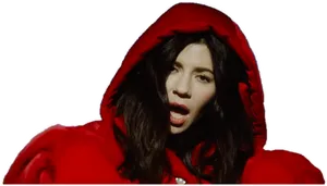 Womanin Red Hoodie Winking PNG image