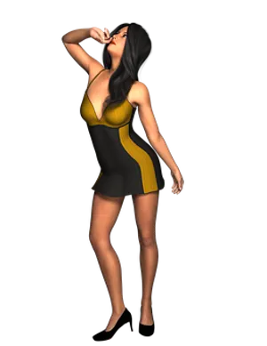 Womanin Yellow Black Dress