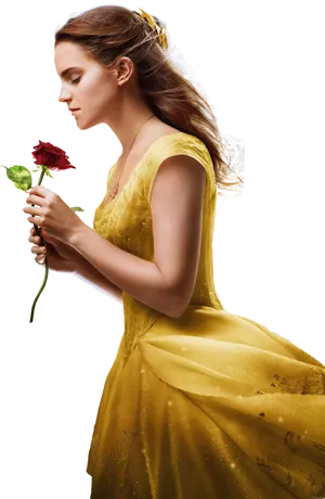 Womanin Yellow Dresswith Red Rose PNG image