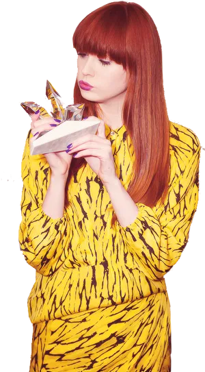 Womanwith Crystal Trophyand Red Hair PNG image