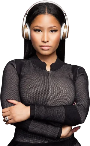 Womanwith Headphones Black Top PNG image
