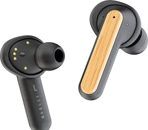 Wood Accent Wireless Earbuds PNG