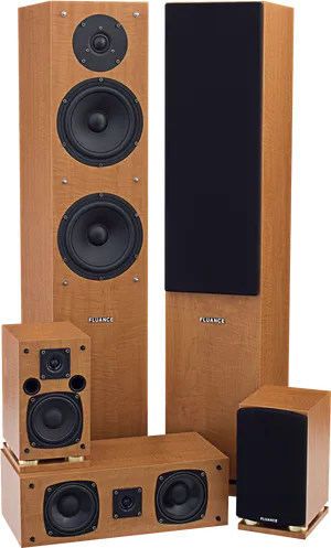 Wood Finish Home Theater Speaker Set PNG image