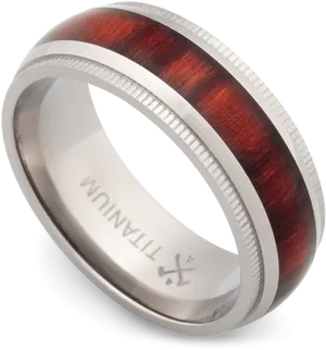 Wood Inlay Silver Band Ring