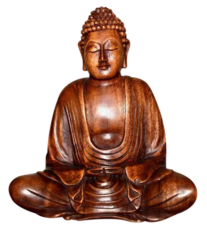 Wooden Buddha Statue Meditation Pose PNG image