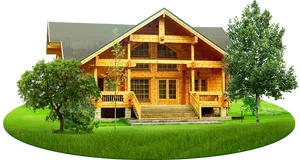 Wooden Cabin Exterior Green Lawn
