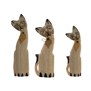 Wooden Cat Figurineson Black Background