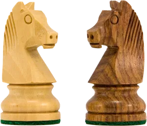 Wooden Chess Knights Facing Each Other PNG