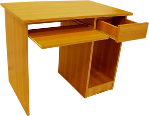 Wooden Computer Deskwith Drawersand Shelves PNG image