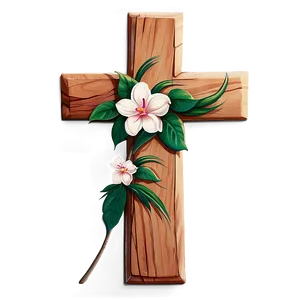 Wooden Cross With Flowers PNG Xui