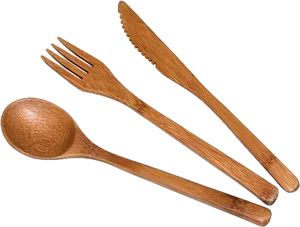 Wooden Cutlery Set Fork Spoon Knife PNG image
