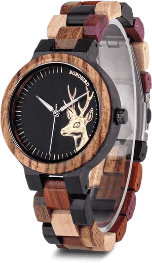 Wooden Deer Design Wristwatch PNG image