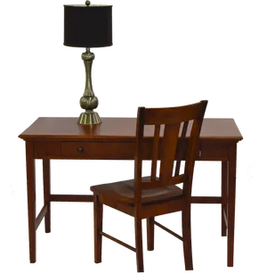 Wooden Deskand Chairwith Lamp PNG image