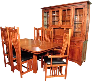 Wooden Dining Setwith Hutch PNG image