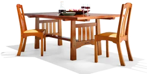 Wooden Dining Table Set With Food PNG image