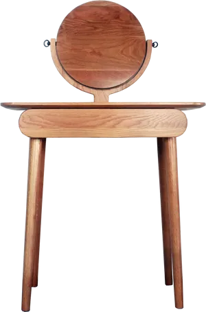 Wooden Dressing Table With Round Mirror PNG image