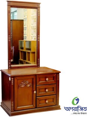 Wooden Dressing Tablewith Mirrorand Drawers PNG