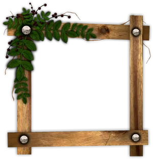 Wooden Framewith Greenery PNG image