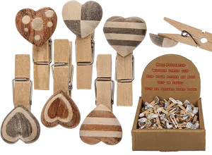 Wooden Heart Clothespins Collection PNG image