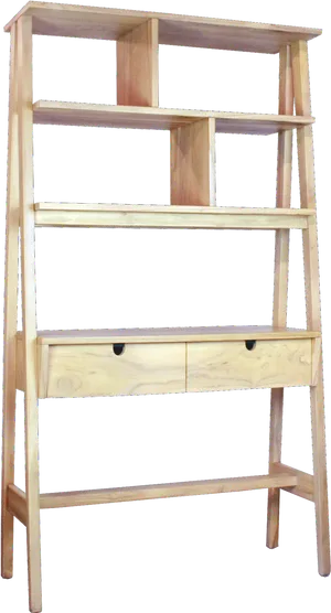 Wooden Ladder Bookshelfwith Drawers