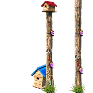 Wooden Post With Birdhouse PNG 84