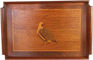 Wooden Traywith Inlaid Quail Design PNG image
