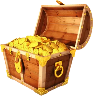 Wooden Treasure Chest Fullof Gold Coins.png PNG image