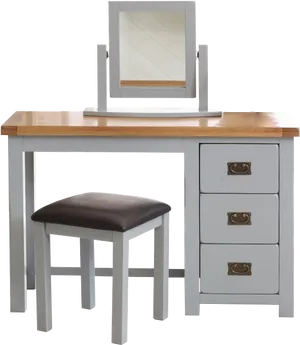 Wooden White Computer Deskwith Stool PNG image