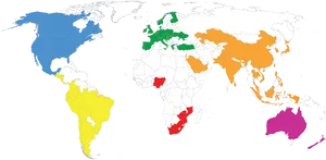World Map Differentiated Regions Color Coded PNG image