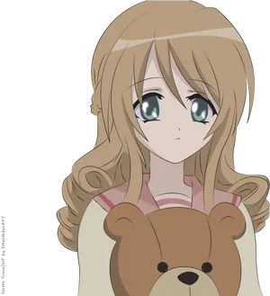 Worried Anime Girl With Teddy Bear PNG image