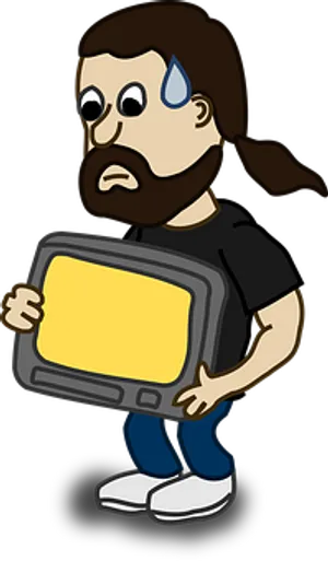 Worried Cartoon Man Holding Blank Sign
