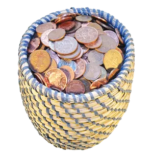 Woven Basket Fullof Coins