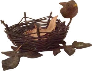 Woven Birdand Nest Sculpture PNG image