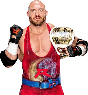 Wrestler Holding Intercontinental Championship Belt PNG