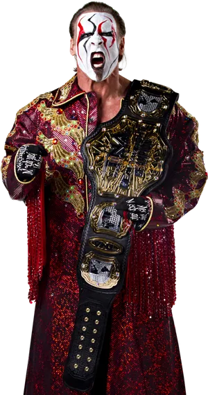 Wrestler_with_ Face_ Paint_and_ Championship_ Belt PNG image