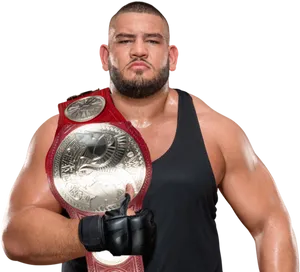 Wrestler_with_ Red_ Championship_ Belt PNG image