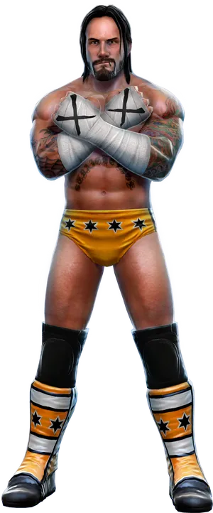 Wrestler_with_ Tattoos_and_ Star_ Trunks PNG image