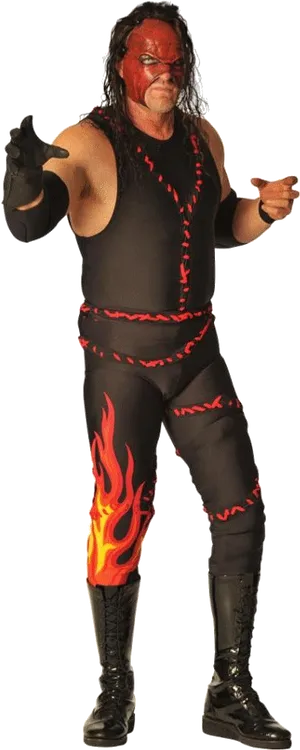 Wrestlerwith Red Face Paintand Flame Attire